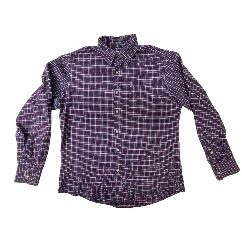 St. Johns Bay‎ Mens Medium Navy Blue Red Grid Easy Care Button Down Shirt M